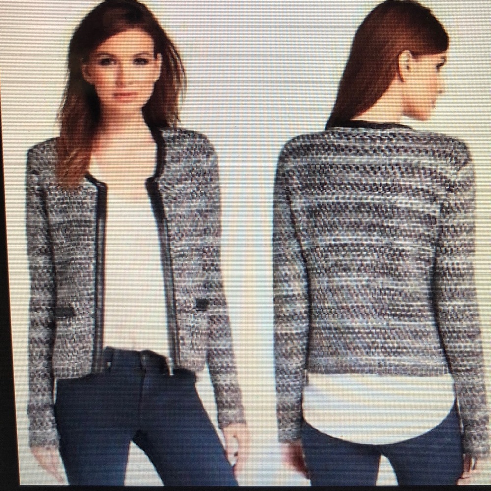 Joie Jaclyn leather trim sweater jacket, XS